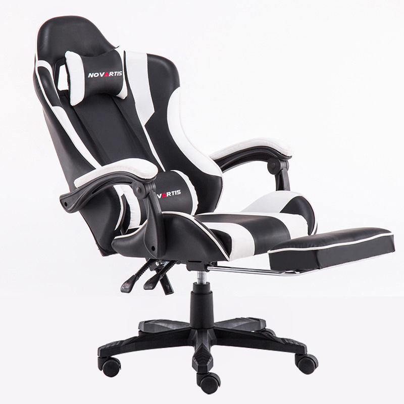 Silla ergonómica de juego, silla de juego giratoria reclinable de cuero, silla de juego negra 