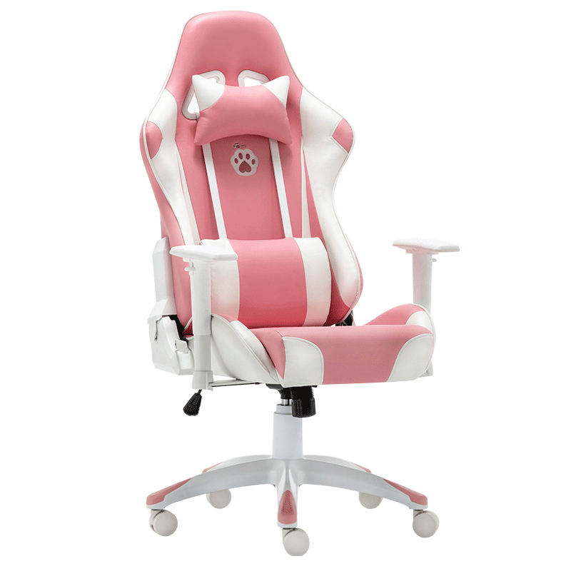 Silla de juego rosa de altura ajustable de cuero sintético de 2021 