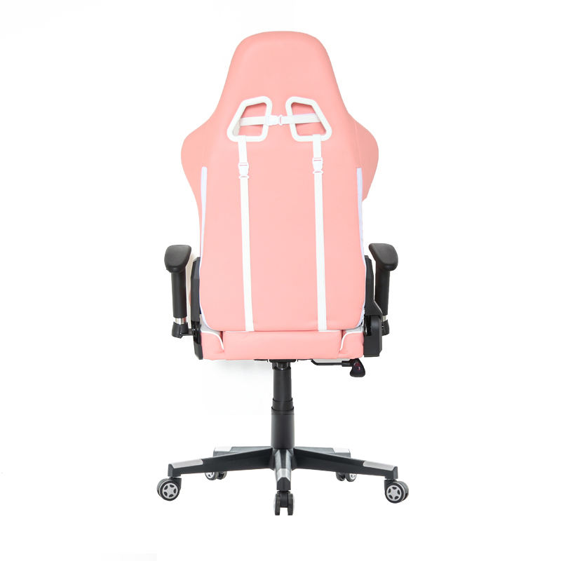 Silla de juego rosa con respaldo alto, silla de juego ergonómica ajustable 180 grados con reposapiés 