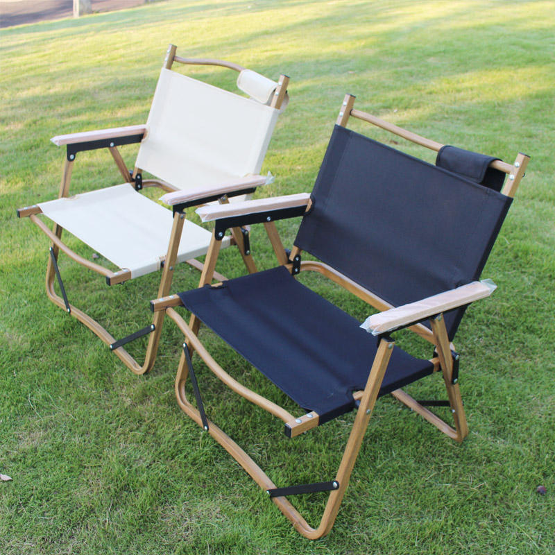 Sillas de camping con estructura metálica y madera para exteriores personalizadas, silla de camping plegable en la playa 