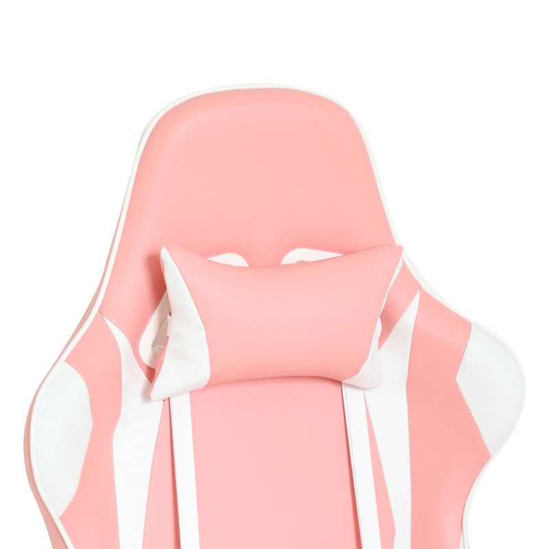 Silla de juego ergonómica rosa, blanca, giratoria del marco metálico 