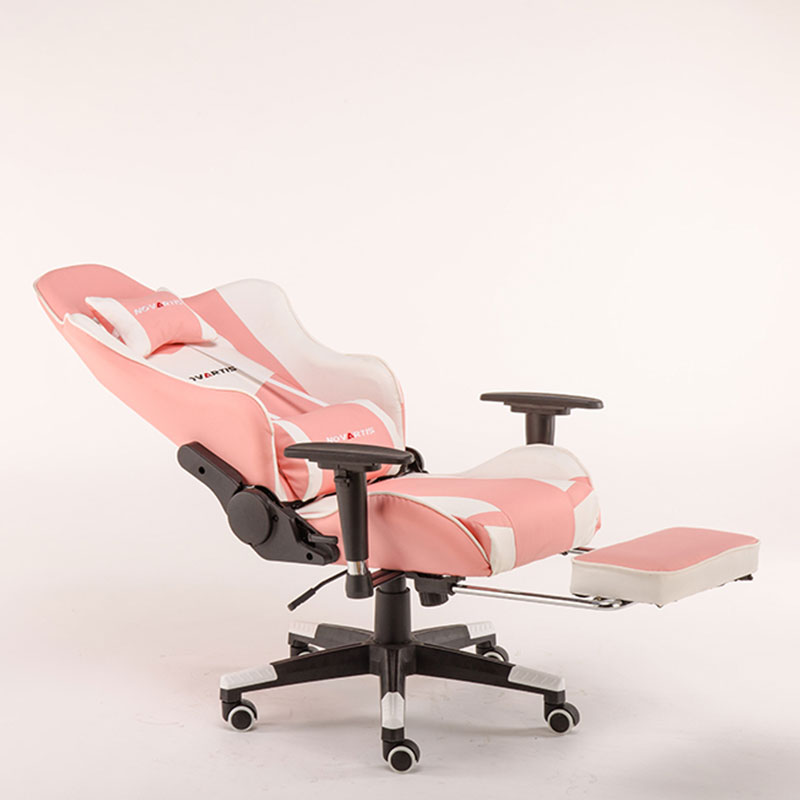 Silla de juego rosa, silla de juego ajustable de cuero moderna 