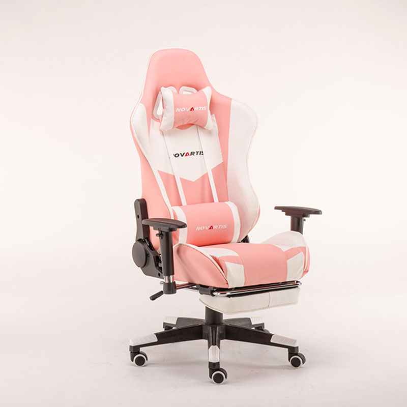 Silla de juego rosa, silla de juego ajustable de cuero moderna 