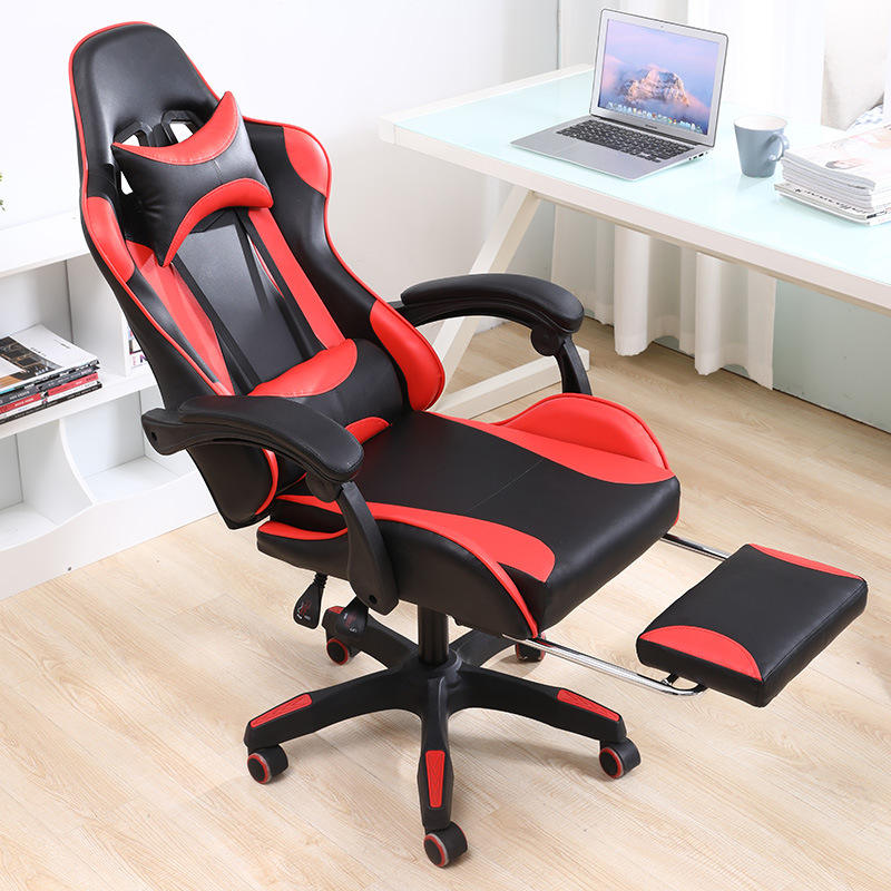 Silla de juego roja con respaldo alto, muebles de oficina 