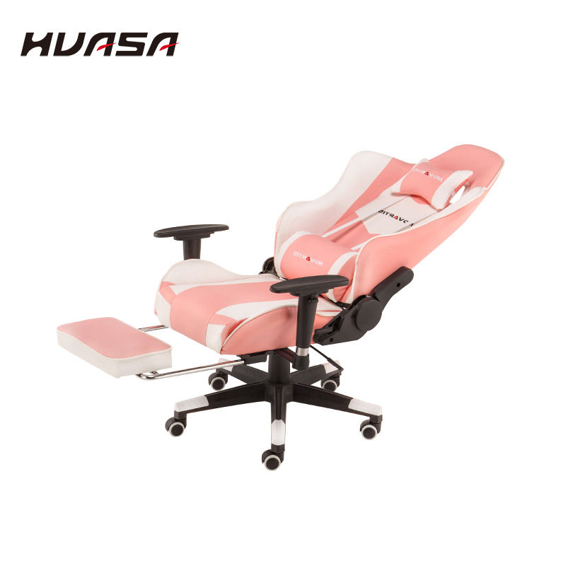 Silla de juego rosa, silla de juego ajustable de cuero moderna 