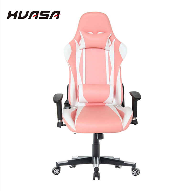 Silla de juego ergonómica rosa, blanca, giratoria del marco metálico 