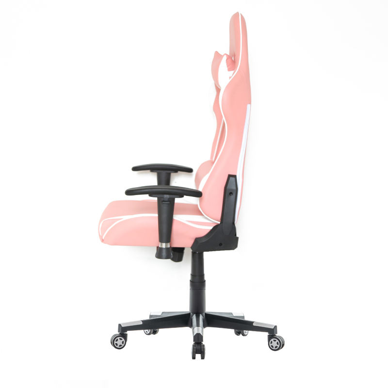 Silla de juego rosa con respaldo alto, silla de juego ergonómica ajustable 180 grados con reposapiés 