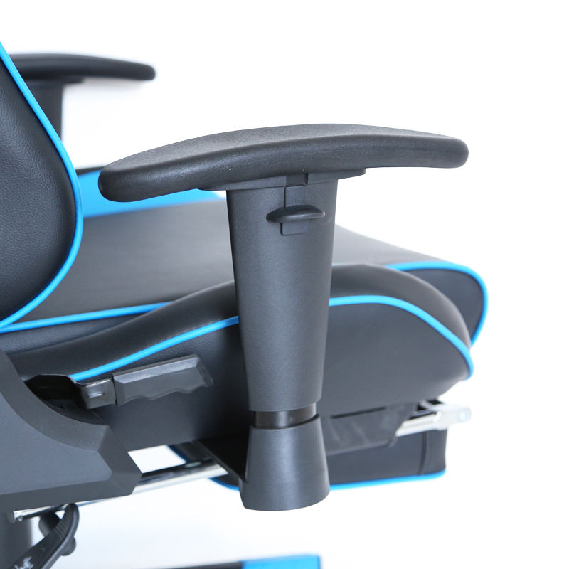 Silla de juego azul giratoria de cuero ergonómica moderna con el reposapiés 