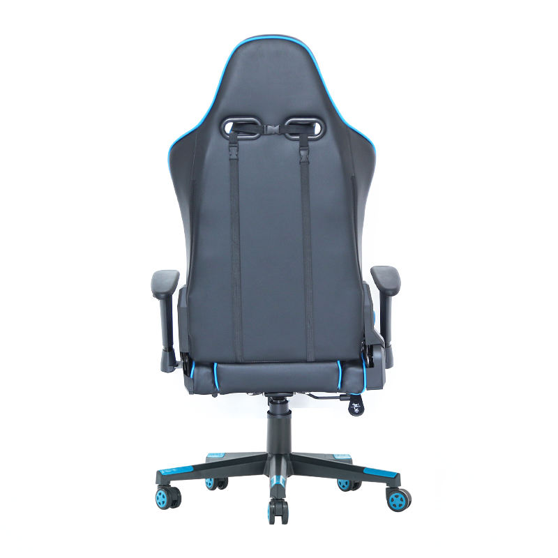 Silla de juego azul giratoria de cuero ergonómica moderna con el reposapiés 