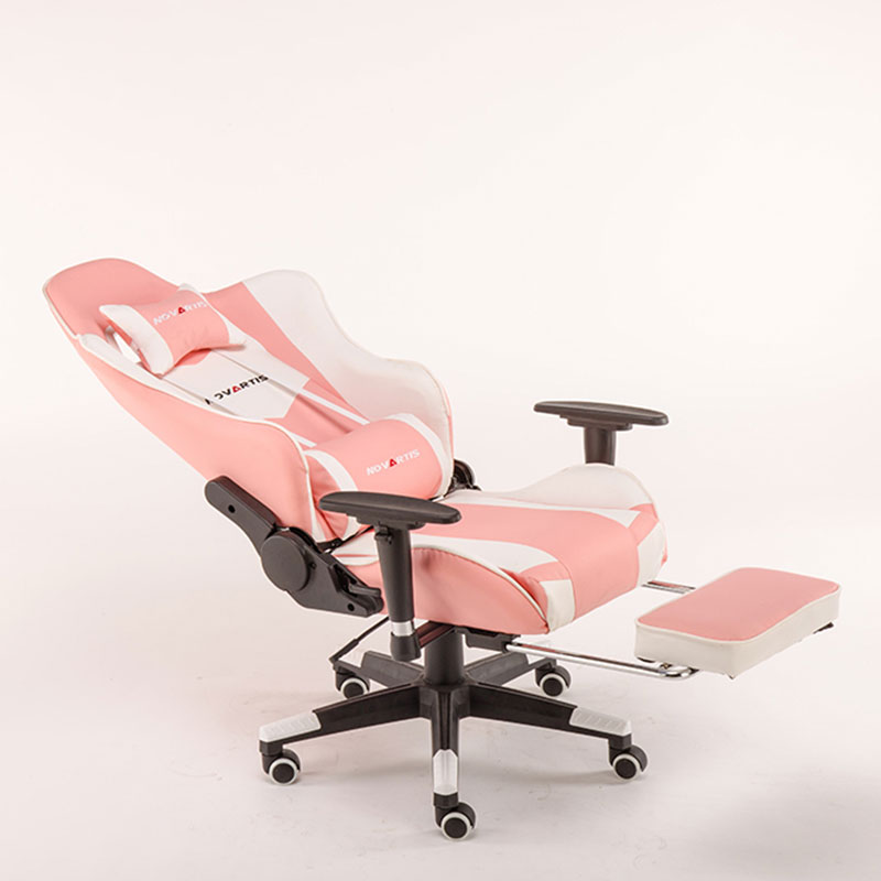 Silla de juego rosa, silla de juego ajustable de cuero moderna 