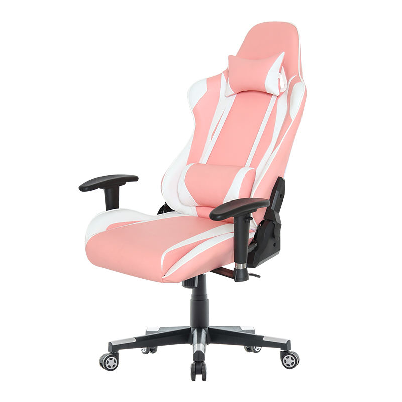 Silla de juego rosa con respaldo alto, silla de juego ergonómica ajustable 180 grados con reposapiés 