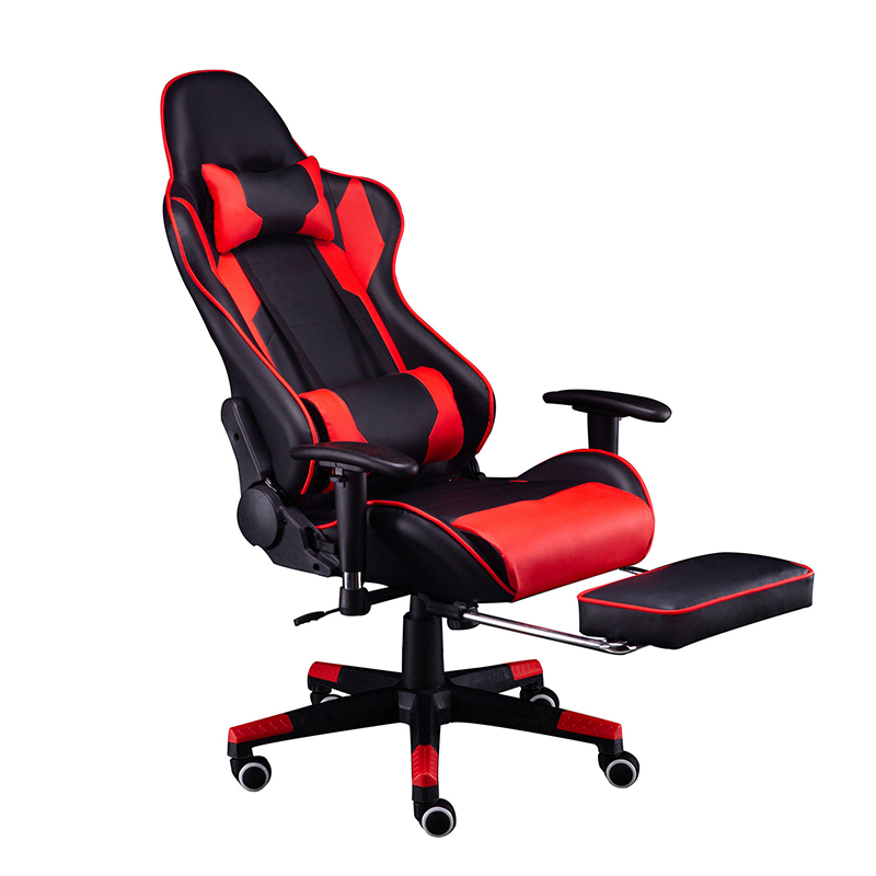 Silla de juego moderna de cuero de lujo en negro y rojo 