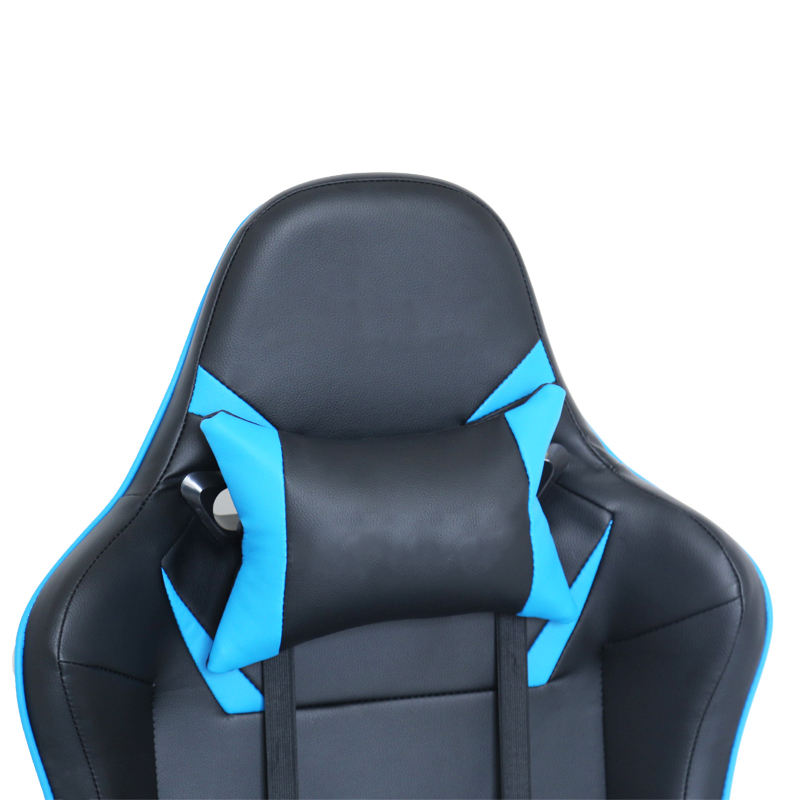 Silla de juego azul giratoria de cuero ergonómica moderna con el reposapiés 