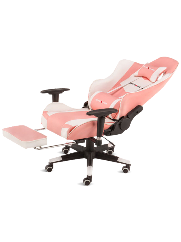 Silla de juego rosa, silla de juego ajustable de cuero moderna 