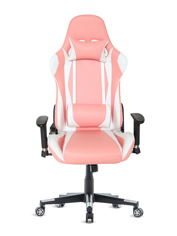 Silla de juego ergonómica rosa, blanca, giratoria del marco metálico 