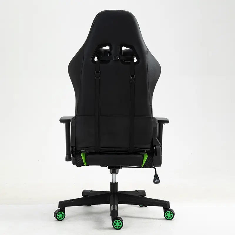 Silla de juego ergonómica con respaldo alto negra, silla de juego de cuero con reposabrazos de 2D 