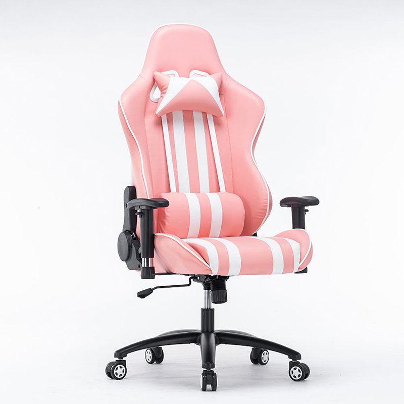 Silla de juego de ordenador giratoria barata al por mayor, silla de juego ergonómica de cuero PU rosa para  con reposapiés 