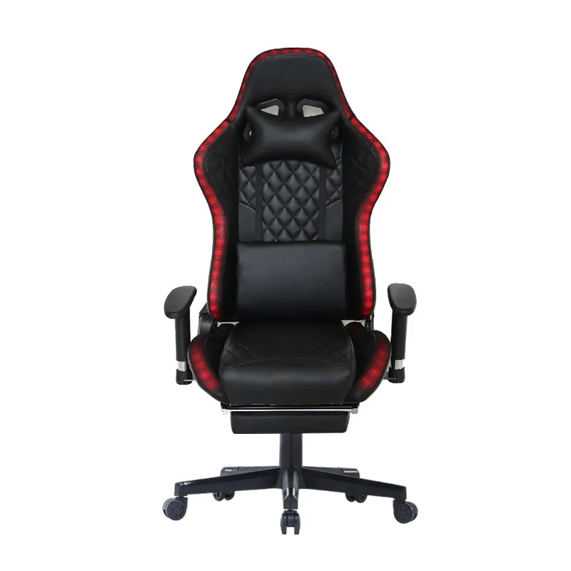 Silla de juego de ordenador cómoda y moderna, color negro con luz LED 