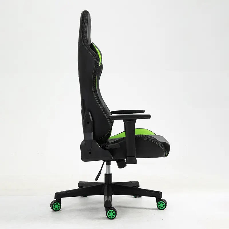 Silla de juego ergonómica con respaldo alto negra, silla de juego de cuero con reposabrazos de 2D 