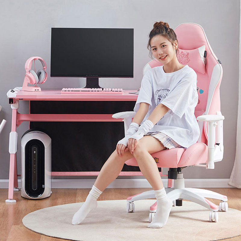 Silla giratoria bonita para dormitorio de niña, silla rosa bonita para juegos de ordenador, color rosa, novedad de 2021 