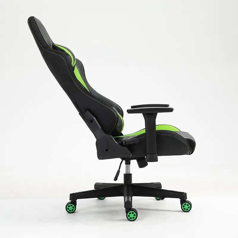 Silla de juego ergonómica con respaldo alto negra, silla de juego de cuero con reposabrazos de 2D 