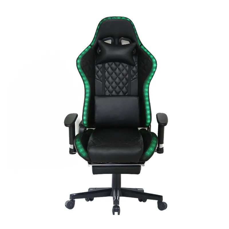 Silla de juego de ordenador cómoda y moderna, color negro con luz LED 