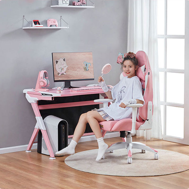 Silla giratoria bonita para dormitorio de niña, silla rosa bonita para juegos de ordenador, color rosa, novedad de 2021 