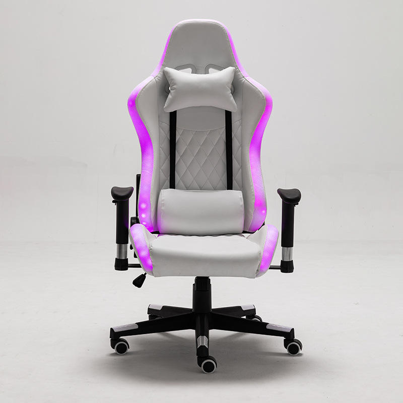 Silla de juego ergonómica blanca con luz LED de moda de venta directa 