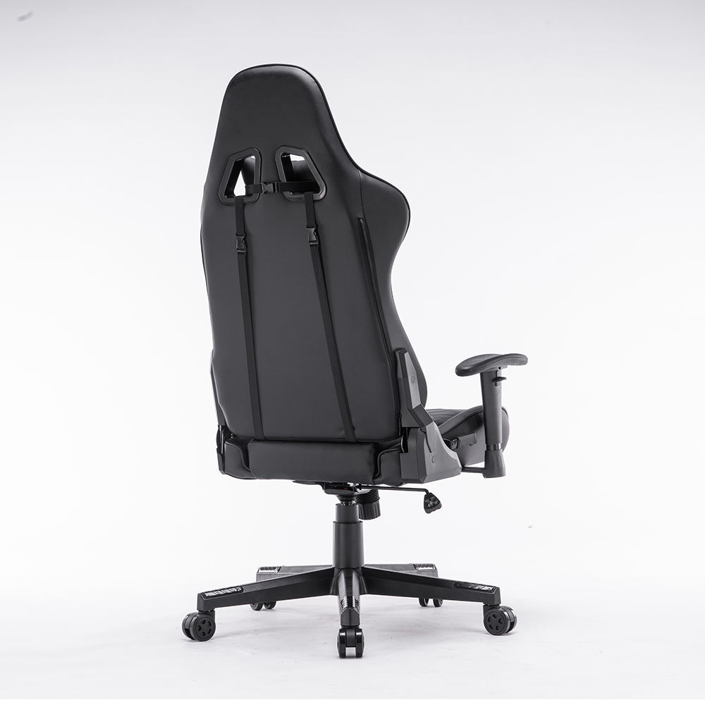 Silla de juego negra de alta calidad con reposapiés y silla de carreras personalizada con almohada 