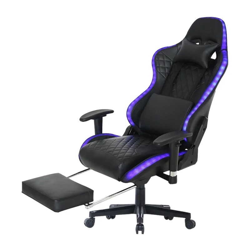 Silla de juego de ordenador cómoda y moderna, color negro con luz LED 