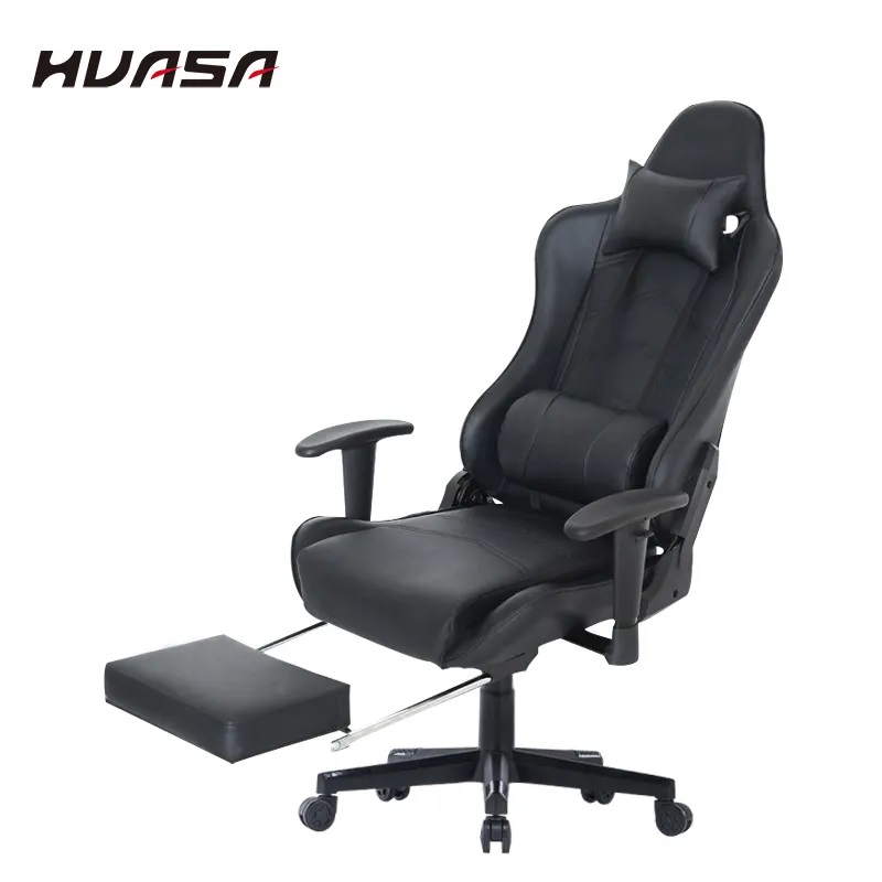 Silla de juego de cuero negra ajustable de 2021 