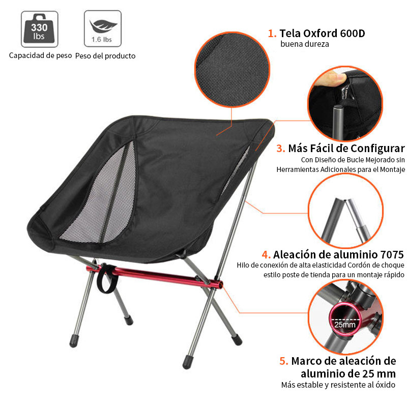 Silla de playa al aire libre, silla de camping plegable de aluminio, silla de picnic ligera y portátil 