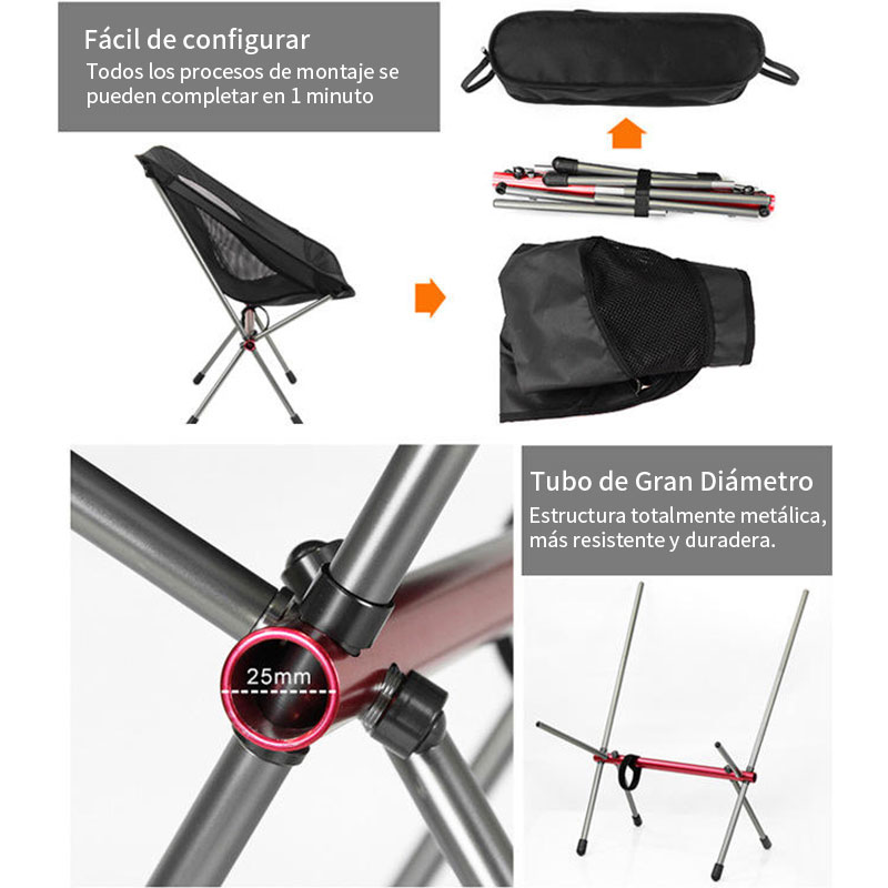 Silla de playa al aire libre, silla de camping plegable de aluminio, silla de picnic ligera y portátil 