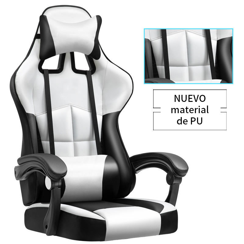 Silla de juego de ordenador barata de pendiente alta con reposapiés y almohada 